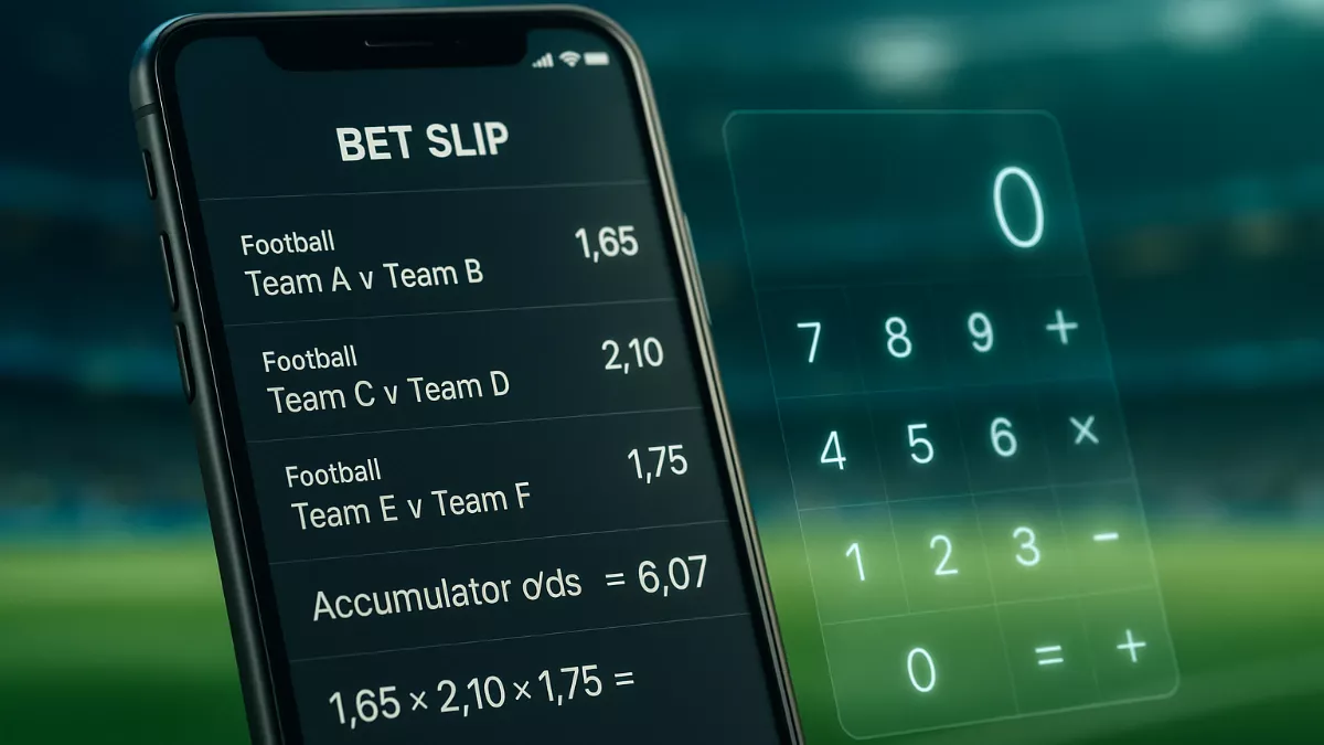 Accumulator odds calculation on betting slip with mathematical formulas