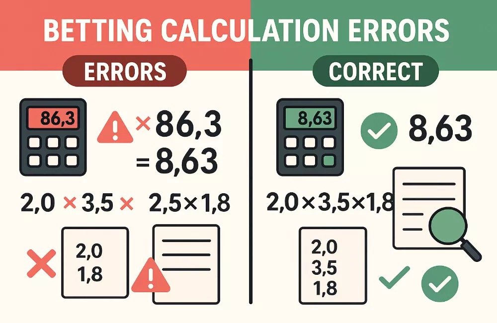 Visual guide showing common betting calculation errors and how to avoid them