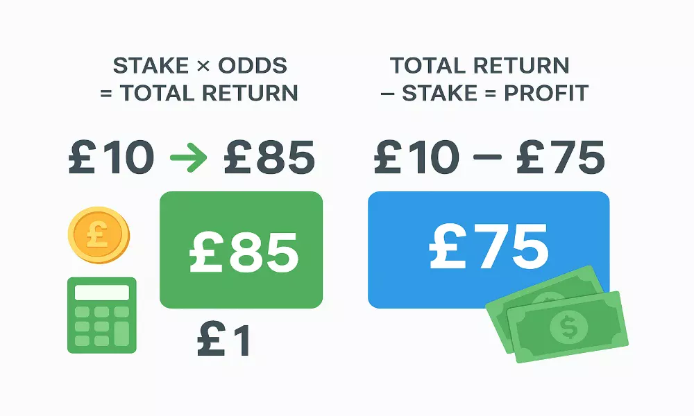 Infographic showing difference between total return and profit in betting calculations