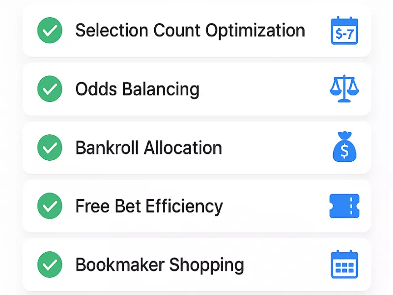 Checklist of strategies for maximizing accumulator insurance value including selection optimization and bankroll management