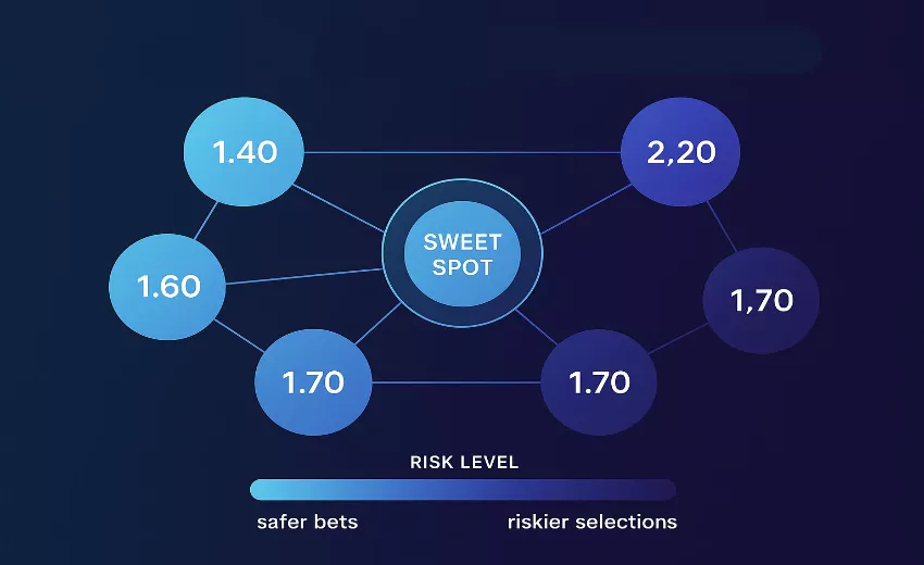 Visual diagram showing optimal accumulator selection strategy with odds balancing and risk distribution